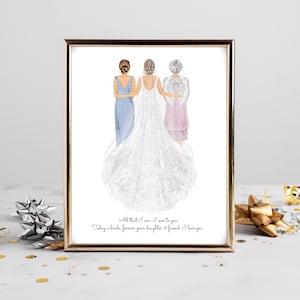 Personalized Bride Mom Grandmother Portrait Art DIGITAL | Mother, Grandma, 3 Generations Custom Print, Marriage Gift, Mom Daughter Drawing