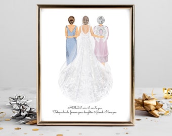 Personalized Bride Mom Grandmother Portrait Art DIGITAL | Mother, Grandma, 3 Generations Custom Print, Marriage Gift, Mom Daughter Drawing