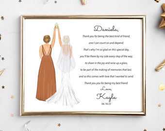 Personalized Bride and Maid of Honor Art DIGITAL | MoH Bride Bridesmaid Custom Wedding Art, Marriage Portrait Gift, Best Friends Drawing