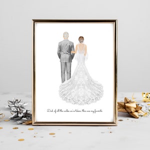 Personalized Bride and Dad Portrait Art DIGITAL | Father of the Bride Custom Wedding Art, Bride and Father Marriage Gift, Dad and Daughter