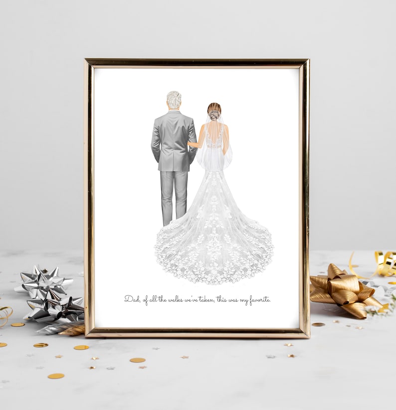 Personalized Bride and Dad Portrait Art PRINT | Father of the Bride Custom Wedding Art, Bride and Father Marriage Gift, Dad and Daughter