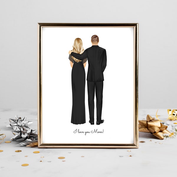 Personalized Groom and Mom Portrait Art DIGITAL | Mother of the Groom Custom Wedding Art, Marriage Gift, Mom and Son Drawing, Quote Art