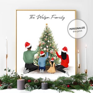 Personalized Christmas Drawing Gift Wall Art | Xmas Family Custom Print, Mom Dad Children Gift, Grandparents, In Memory, Holiday Present
