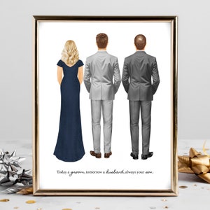Personalized Groom and Parents Portrait Art PRINT | Mother and Father of the Groom Custom Wedding Art, Marriage Gift, Dad Mom and Groom