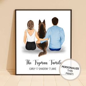 Personalized Family Pet Print DIGITAL | Dog Owner Gift, Couple and Dog Drawing, Newlyweds Pet Art, Custom Dog Print, Dog Pet Drawing