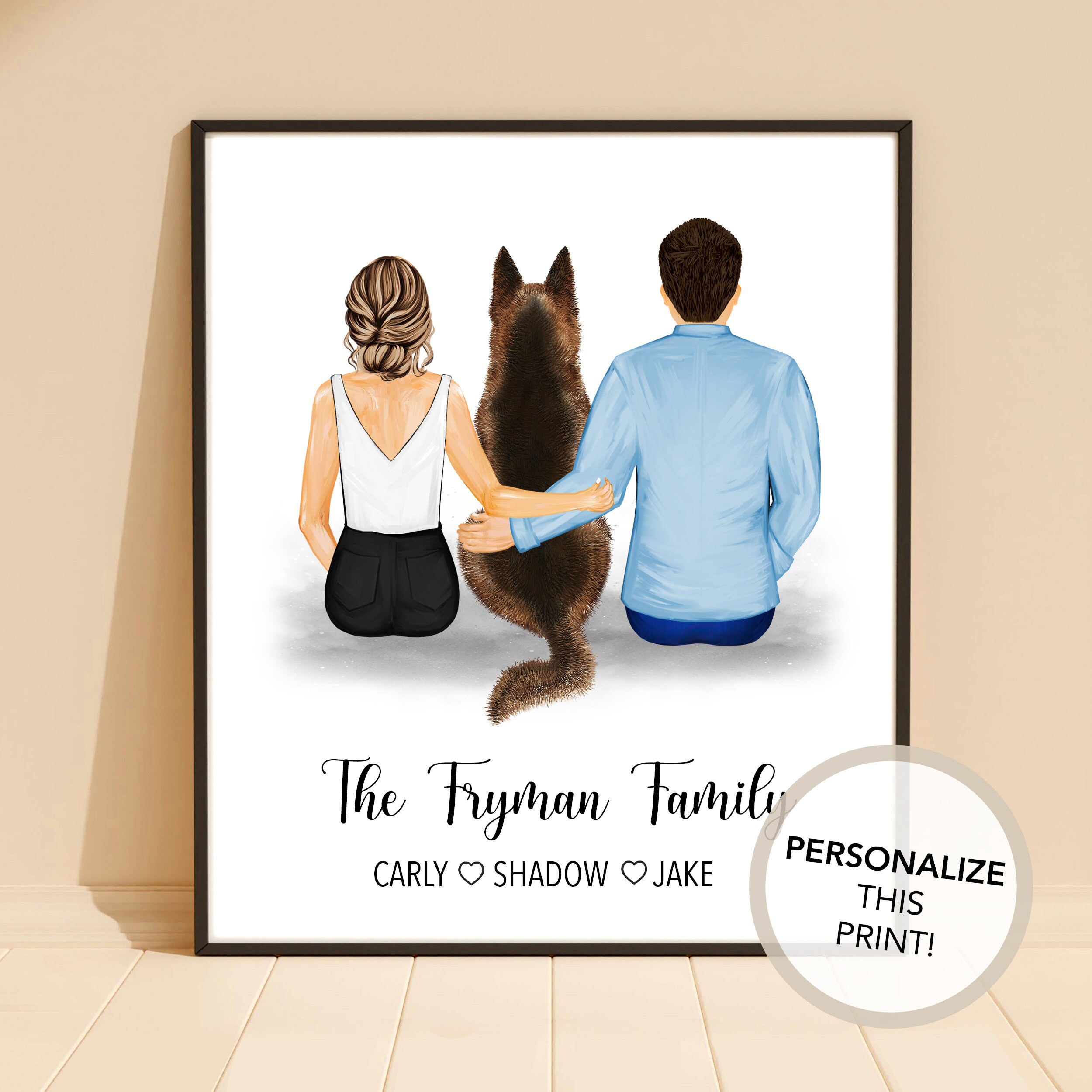 Personalized Family Portrait With Pet, Custom People and Dog ...