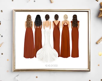 Personalized Bride and Bridesmaids Art DIGITAL | Bride Bridesmaid Custom Wedding Art, Maid of Honor, Marriage MoH Gift, Best Friends Present