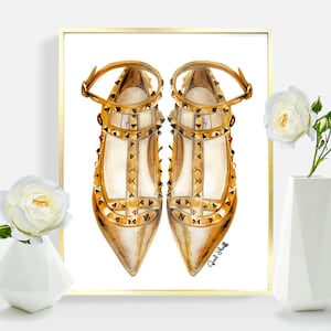 Couture Flats Print | Digital Wall Art, Fashion Illustration, Watercolor, Download Drawing, Home Decor, Designer Heels Print, Women Shoes