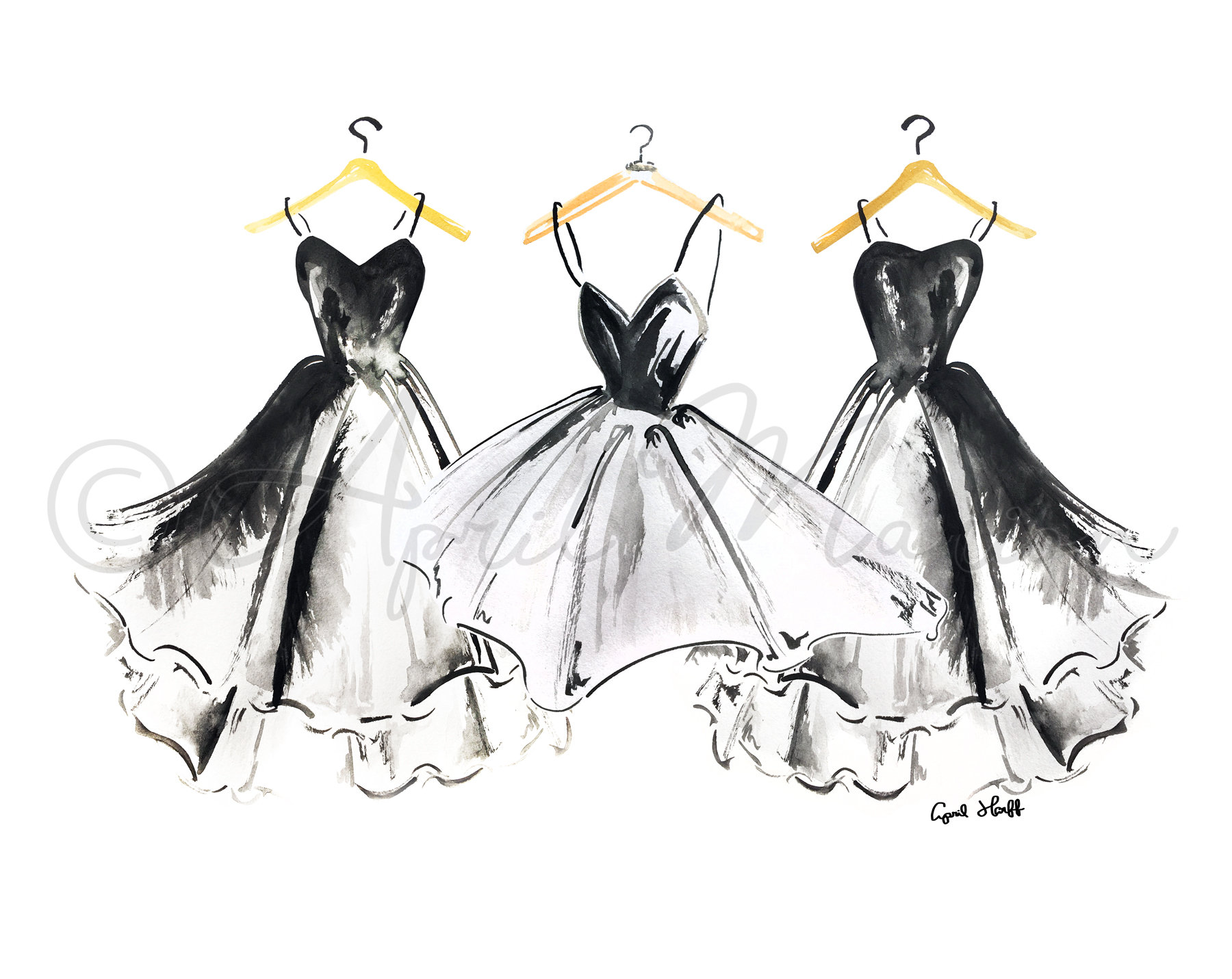 black dress drawing Little black dress art print fashion illustration – Lalana Arts main image 0