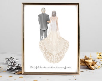 Personalized Bride and Dad Portrait Art DIGITAL | Father of the Bride Custom Wedding Art, Bride and Father Marriage Gift, Dad and Daughter