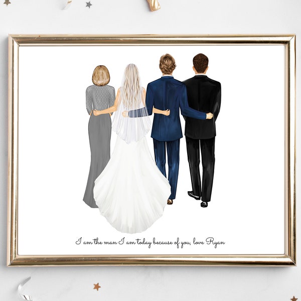 Personnalisé Groom Bride Mom Dad Portrait Art DIGITAL | Couple de mariage famille Art de mariage personnalisé, cadeau de mariage, grand-parent, parent présent