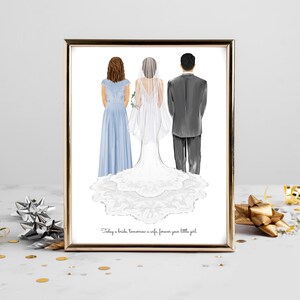 Personalized Bride and Parents Portrait Art DIGITAL | Mother & Father of the Bride Custom Wedding Art, Marriage Gift, Mom Dad and Daughter