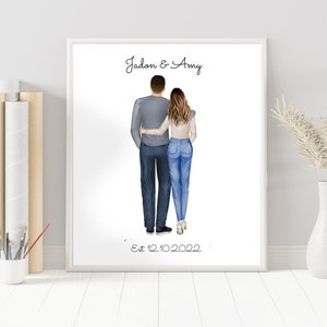 Gepersonaliseerde koppelkunst | Aangepast cadeau vriend vriendin, datingcadeau, kerstcadeau, huwelijksportretcadeau, tekening beste vrienden