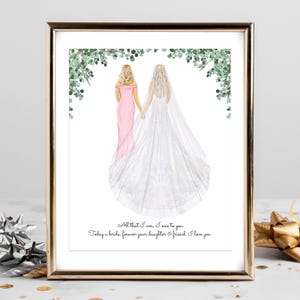 Personalized Bride and Mother Portrait Art DIGITAL | Mother of Bride Custom Wedding Art, Marriage Gift, Mom and Daughter Drawing, Quote Art