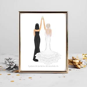 Personalized Bride and Maid of Honor Art DIGITAL | MoH Bride Bridesmaid Custom Wedding Art, Marriage Portrait Gift, Best Friends Drawing