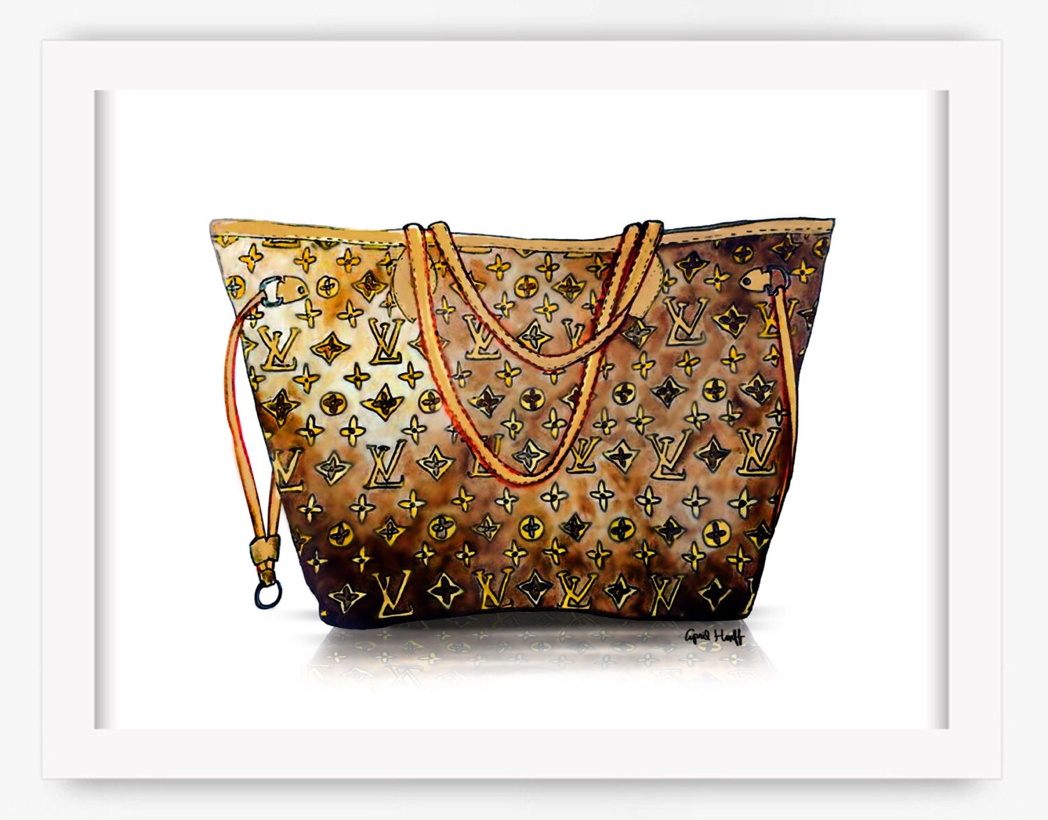 Watercolor Louis Vuitton Neverfull Handbag Print Wall Art