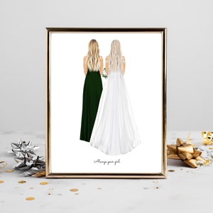 Personalized Bride and Mother Portrait Art DIGITAL | Mother of Bride Custom Wedding Art, Marriage Gift, Mom and Daughter Drawing, Quote Art