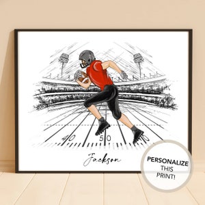 Personalized Football Player Digital PRINT | Custom Football Fan Art, Quarterback Drawing, Sports Team Gift, NFL Print, Football Teen Art