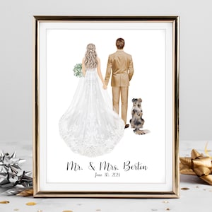 Personalized Bride and Groom Dog Portrait Art DIGITAL | 2025 Custom Wedding Couple Art, Marriage Gift, Bride Groom Drawing, Bridal Pet Gift