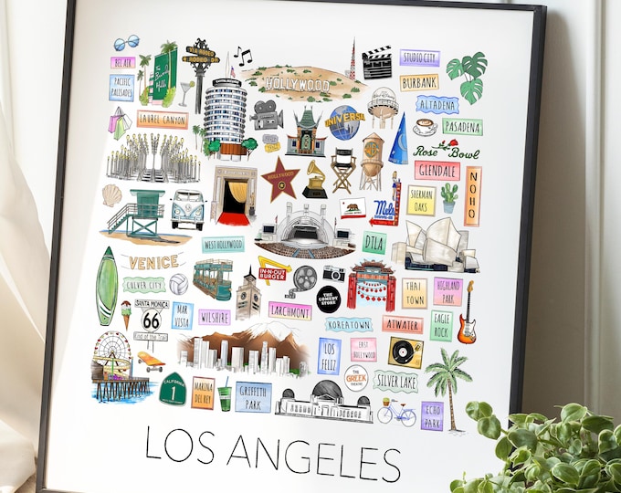 Los Angeles Art Print | LA City Artwork, California Illustration, City of Angels Print