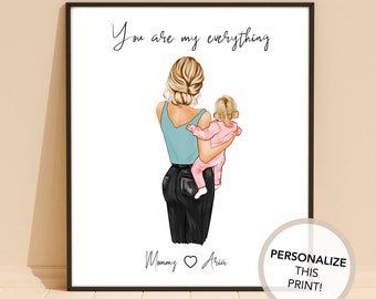 Personalisierte Mutter und Tochter Kunstdruck, Benutzerdefinierte Mama und Ich Porträt, Muttertagsgeschenk