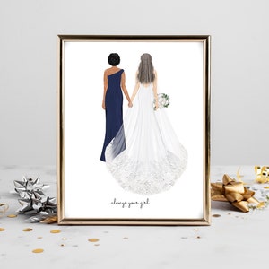 Portrait artistique personnalisé de la mariée et de la mère NUMÉRIQUE | Art de mariage personnalisé mère de la mariée, cadeau de mariage, dessin maman et fille, citation d'art