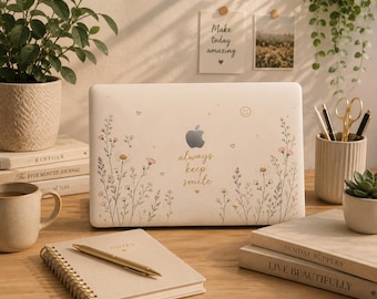 Funda para MacBook con diseño floral "Mantén siempre una sonrisa" / cubierta transparente para portátil