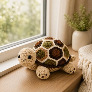 Haakpatroon voor een bosschildpad (PDF) – Handleiding voor het haken van een amigurumi-schildpad, digitale download, geschikt voor beginners