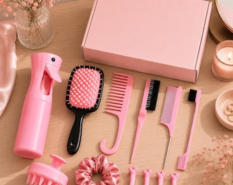 12-Piece Hair Styling Kit | Detangling Brush, Comb Set, Spray Bottle, Clips