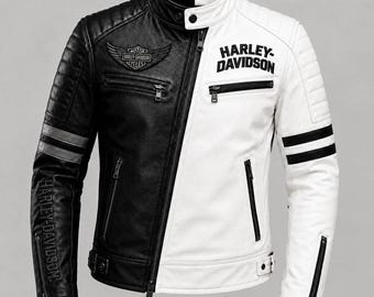 HARLEY-DAVIDSON ホワイトシングルライダースジャケット Authentic Vintage Harley Davidson Men's Leather Riding Jacket