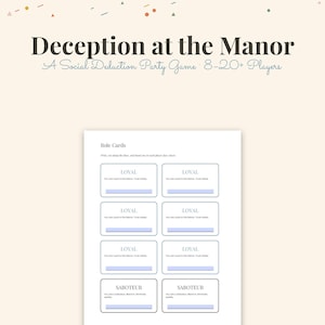 Social Deduction Party Game | Deception at the Manor | Traitors-Style Group Game for 8-20+ Players | Printable Instant Download