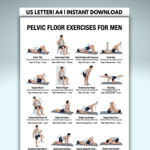 Exercícios para o assoalho pélvico para homens (para imprimir), tabela de exercícios para o assoalho pélvico, exercícios de Kegel para homens, plano de treino em casa em PDF, tabela de exercícios em PDF