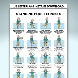 30 Day Water Aerobics Workout Challenge Printable, Pool Workout Plan, Aqua Fitness Exercises Chart, Full Body Water Workout Poster