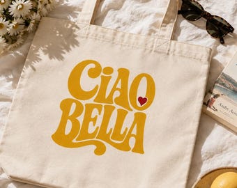 Bolso tote Ciao Bella, bolso ecológico con tipografía retro italiana.