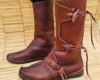 Handgenähte Wikinger-Lederstiefel, Nordisches Mittelalter-Reenactment-Schuhwerk, Minimalistischer Barfuß-Stil