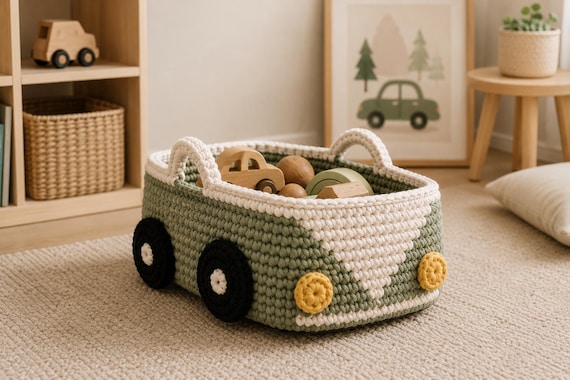 Daisy Toy Storage Basket, Crochet Nursery Basket, Flower Toy Organizer, Stuffed Animal Storage Bin, Boho Nursery Decor Gift