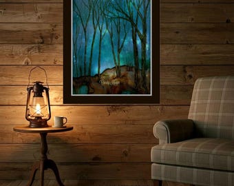 Fantastical Tree art, Fine Art Print from my Original alcohol ink,  magical and enchanted forest art.