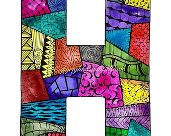 Quilted letters, H, png file, quilting, transparent png file, png, digital art, instant download, patchwork letters, crazy quilt , quilts