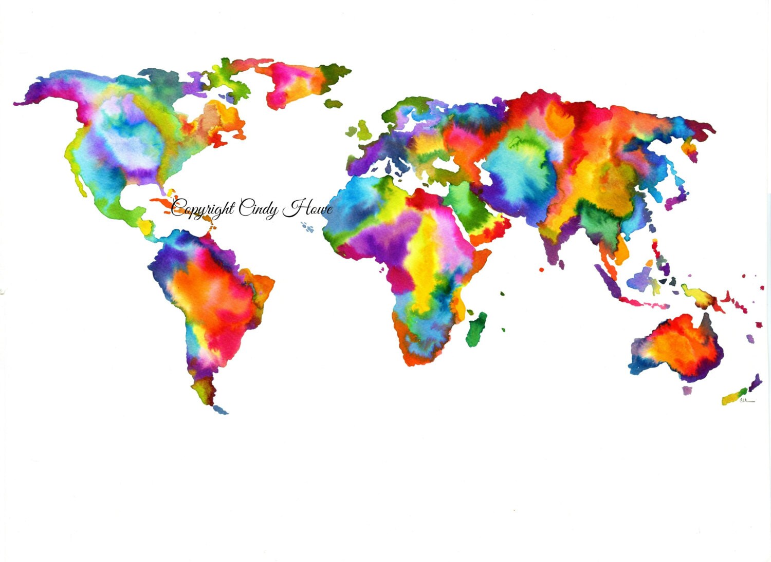 Art Print Original watercolor print world map map maps Etsy