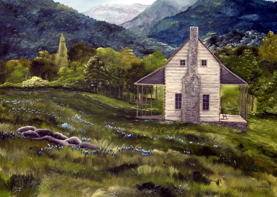 Log Cabin Mountains Country Blue Ridge Mountains Etsy