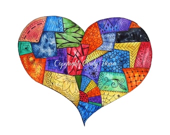 Quilted patchwork heart png, digital art, instant download, original art.