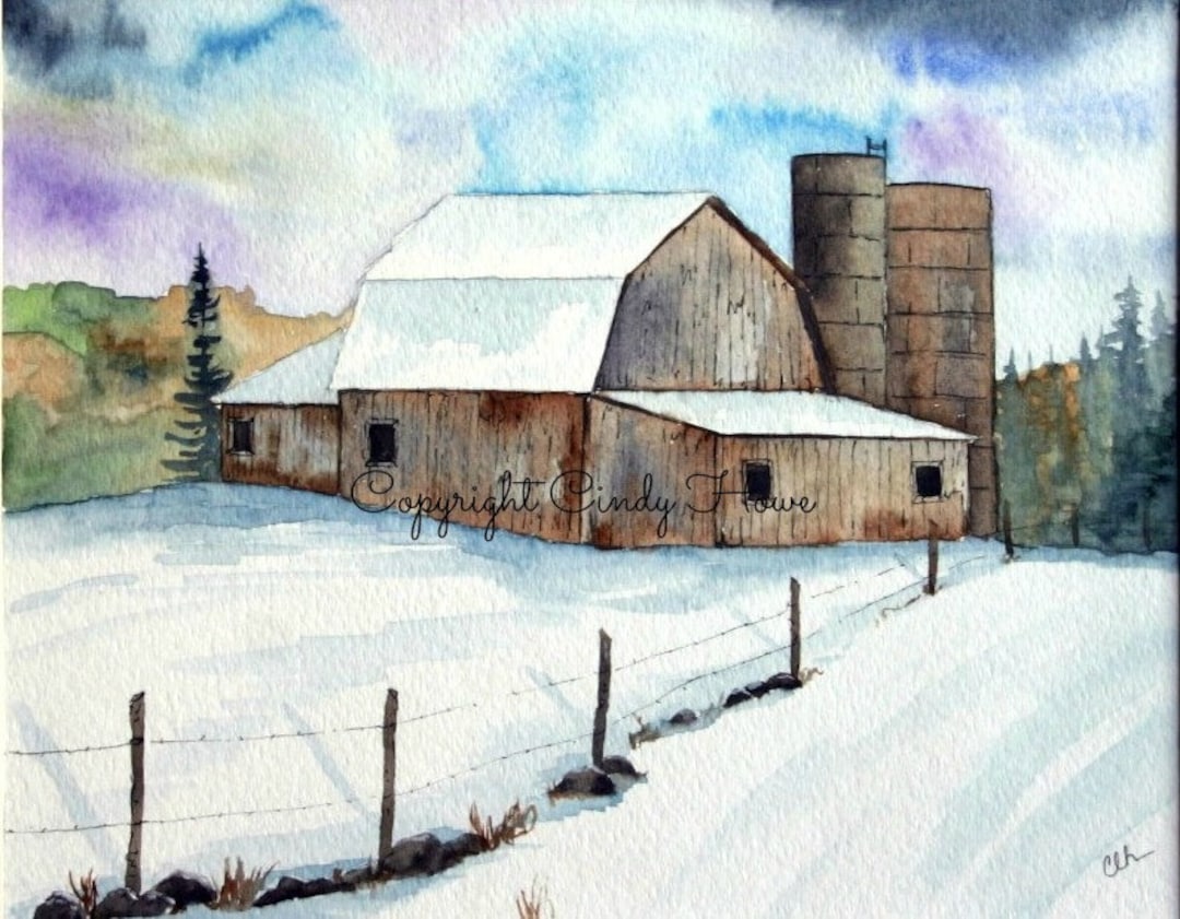 Digital Art Winter Farm Winter Scene Farm Farm Landscape - Etsy Israel
