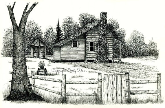 Log Cabins Greeting Cards Old Log Cabin Blank Inside Pen Etsy