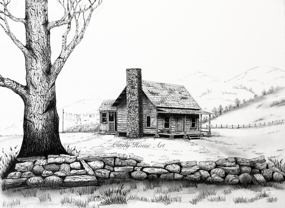 Log Cabin Greeting Cards Old Log Cabin Blank Inside Pen Etsy