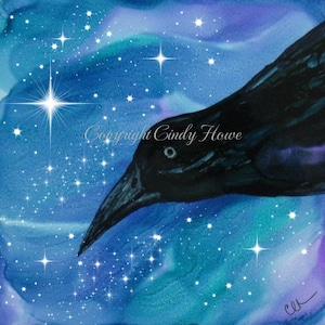 Digital art, raven, crow, blackbird, full moon, raven art, digital download