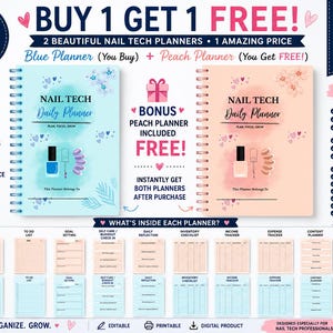 Nail Tech Daily Planner BUNDLE | Buy 1 Get 1 FREE | Editable Printable Appointment Book for Nail Technicians | Client Tracker