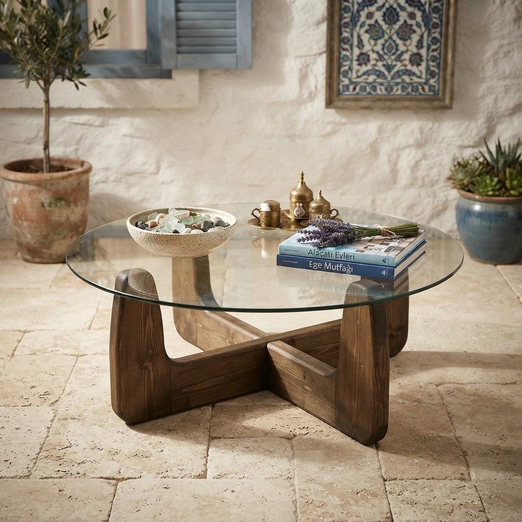 Couchtisch glas mit holzbeine
