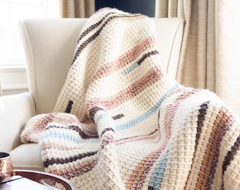 CROCHET PATTERN: Sunset Stripes Tunisian Crochet Afghan Chunky Throw