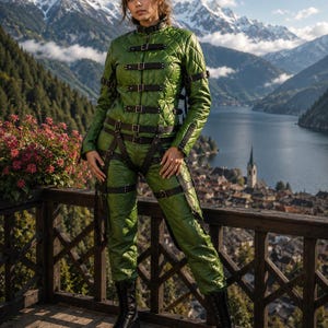 Handmade Green Quilted Leather Straitjacket Harness , Adjustable Buckle Restraint Jacket , Real Cow Leather Strait jacket