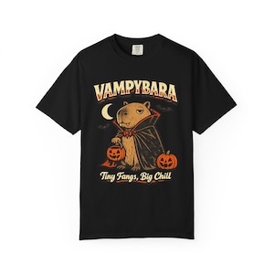 Vampybara vampire capybara shirt | Tiny Fangs Big Chill Halloween tee
